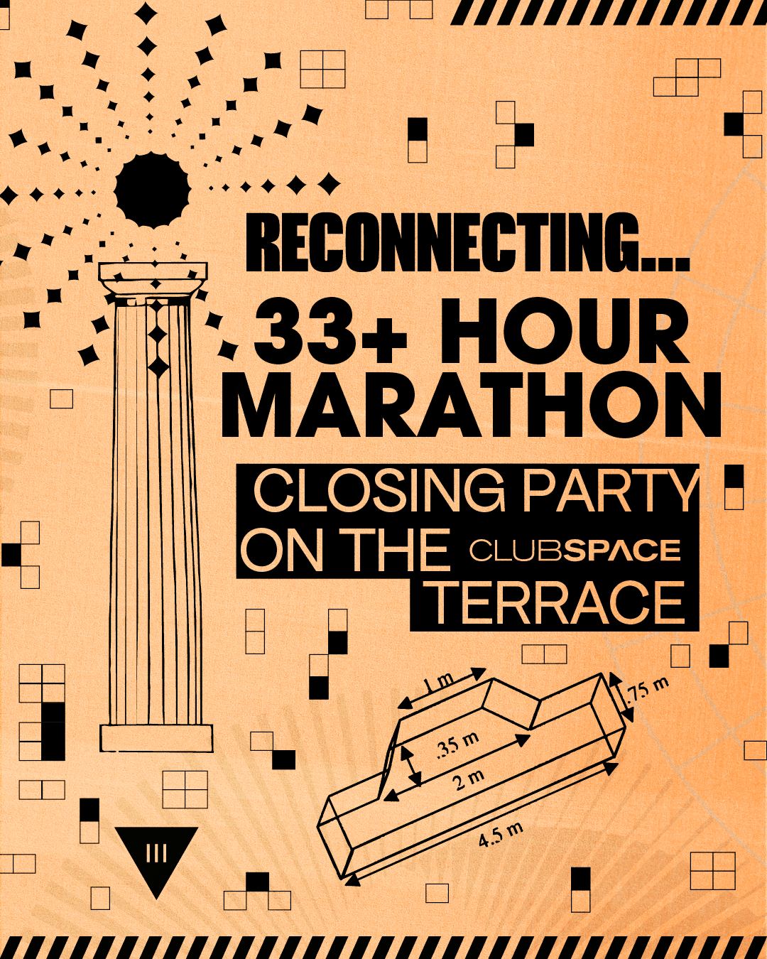 Reconnecting: the 33+ hour marathon closing party on the Club Space Terrace.